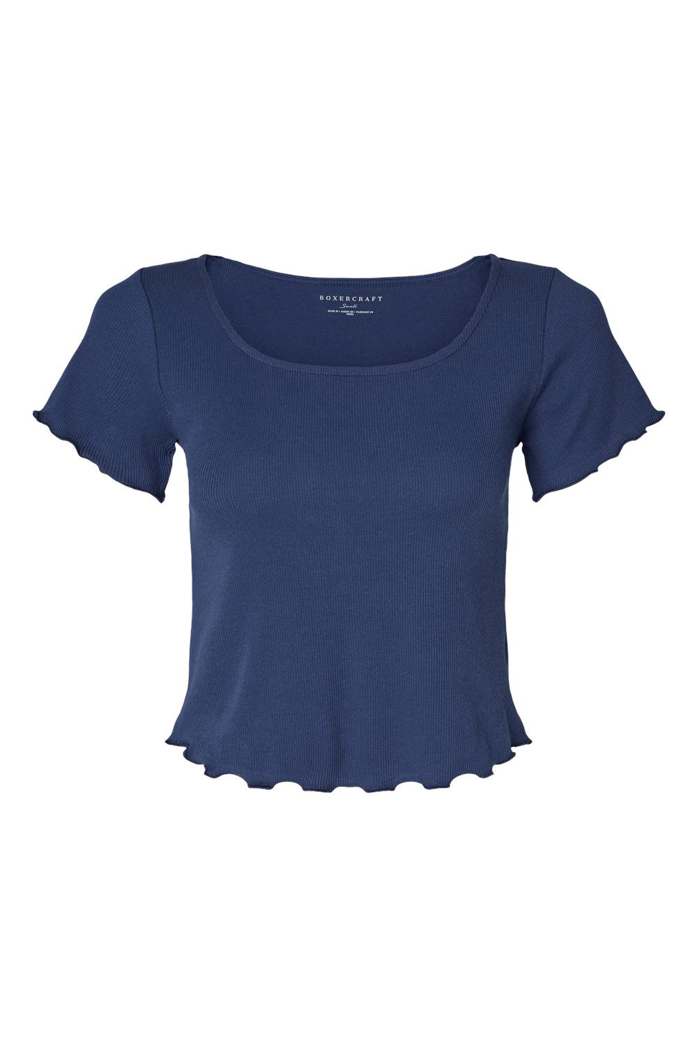Boxercraft BW2403 Womens Baby Rib Short Sleeve Scoop Neck T-Shirt Navy Blue Flat Front