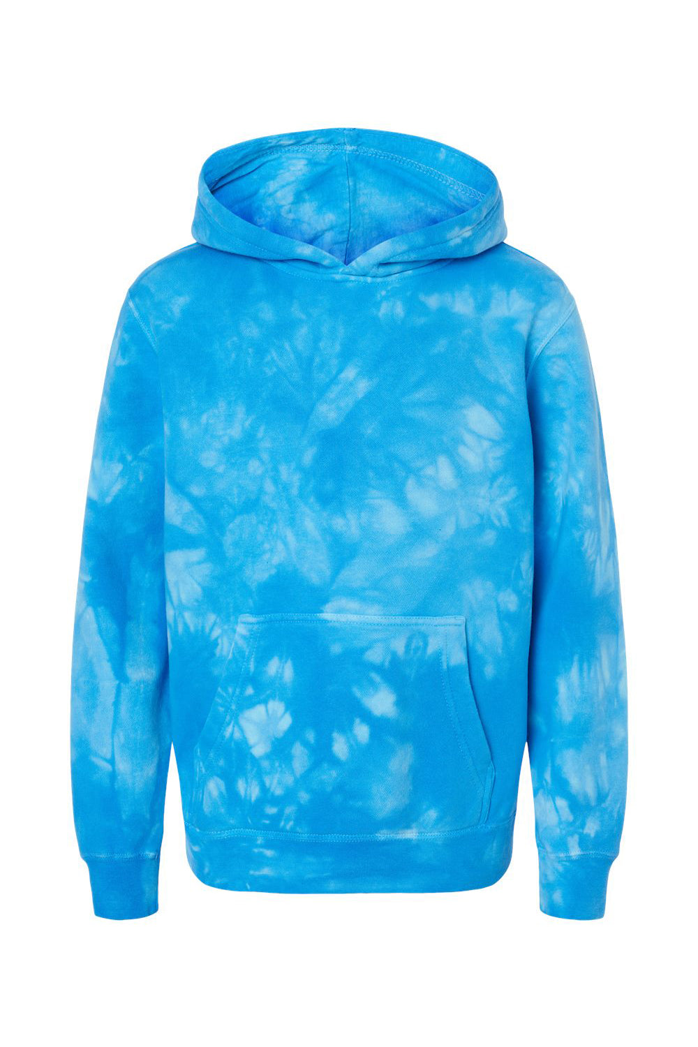 Independent Trading Company PRM1500TD Youth Tie-Dye Hooded Sweatshirt Hoodie w/ Pouch Pocket Aqua Blue Flat Front