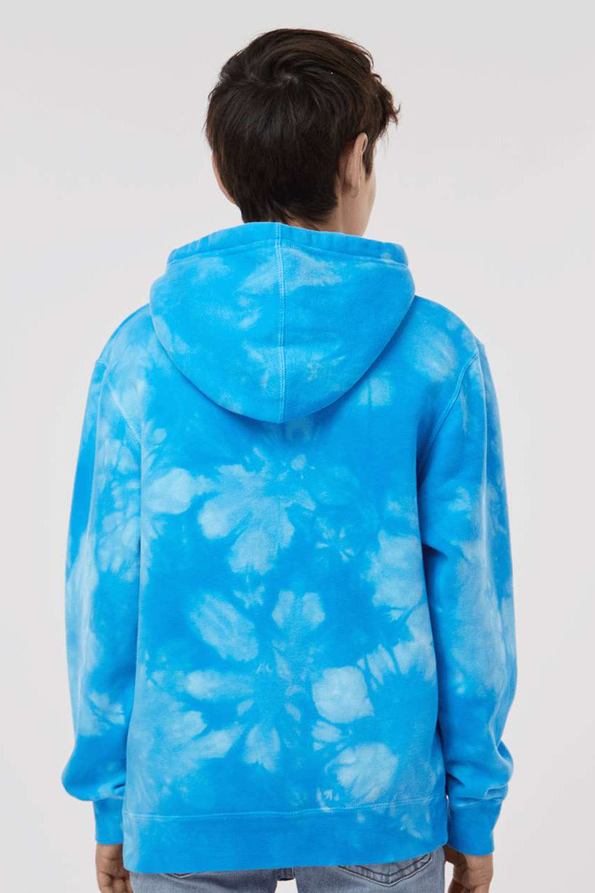 Independent Trading Company PRM1500TD Youth Tie-Dye Hooded Sweatshirt Hoodie w/ Pouch Pocket Aqua Blue Model Back