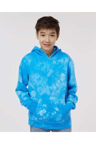 Independent Trading Co. PRM1500TD Youth Tie-Dye Hooded Sweatshirt Hoodie Aqua Blue Model Front