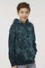Independent Trading Company PRM1500TD Youth Tie-Dye Hooded Sweatshirt Hoodie w/ Pouch Pocket Black Model Side