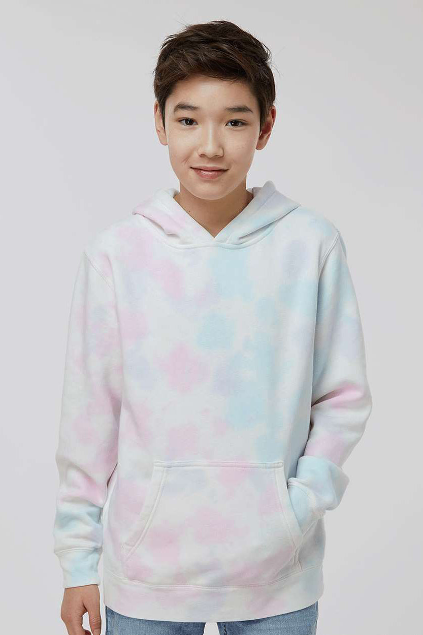 Independent Trading Company PRM1500TD Youth Tie-Dye Hooded Sweatshirt Hoodie w/ Pouch Pocket Cotton Candy Model Front