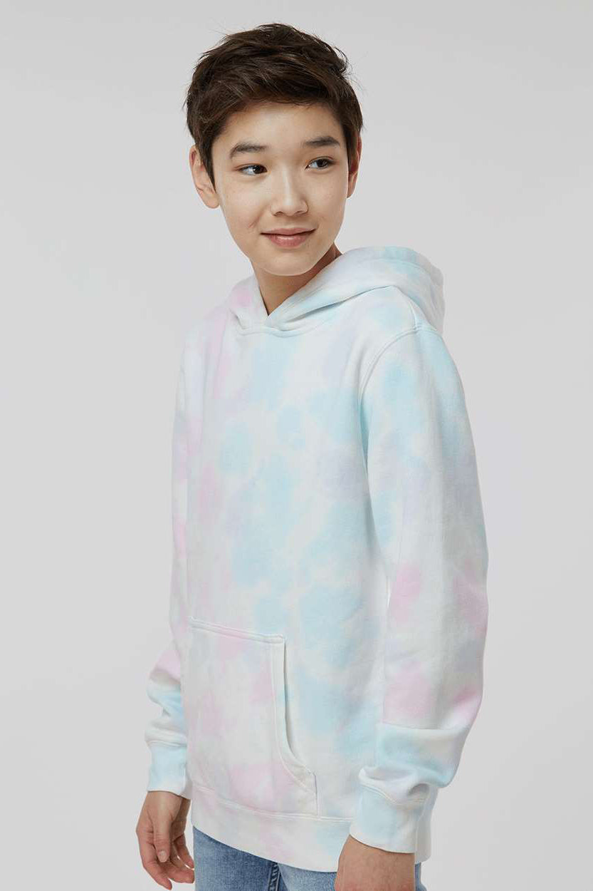 Independent Trading Company PRM1500TD Youth Tie-Dye Hooded Sweatshirt Hoodie w/ Pouch Pocket Cotton Candy Model Side