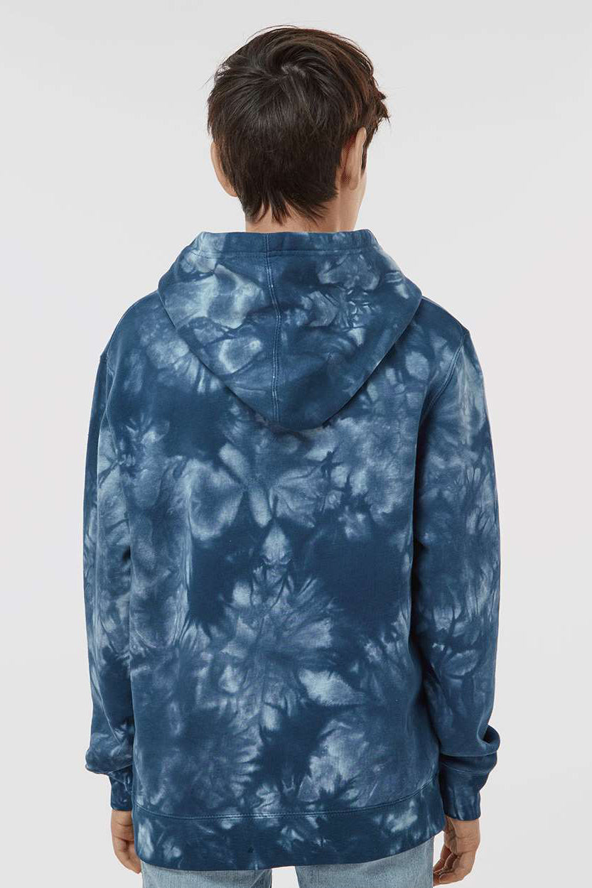 Independent Trading Company PRM1500TD Youth Tie-Dye Hooded Sweatshirt Hoodie w/ Pouch Pocket Navy Blue Model Back