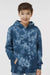 Independent Trading Company PRM1500TD Youth Tie-Dye Hooded Sweatshirt Hoodie w/ Pouch Pocket Navy Blue Model Front