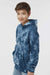 Independent Trading Company PRM1500TD Youth Tie-Dye Hooded Sweatshirt Hoodie w/ Pouch Pocket Navy Blue Model Side