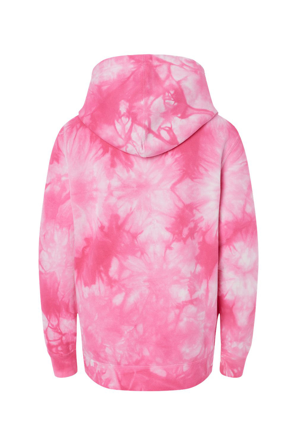 Independent Trading Company PRM1500TD Youth Tie-Dye Hooded Sweatshirt Hoodie w/ Pouch Pocket Pink Flat Back