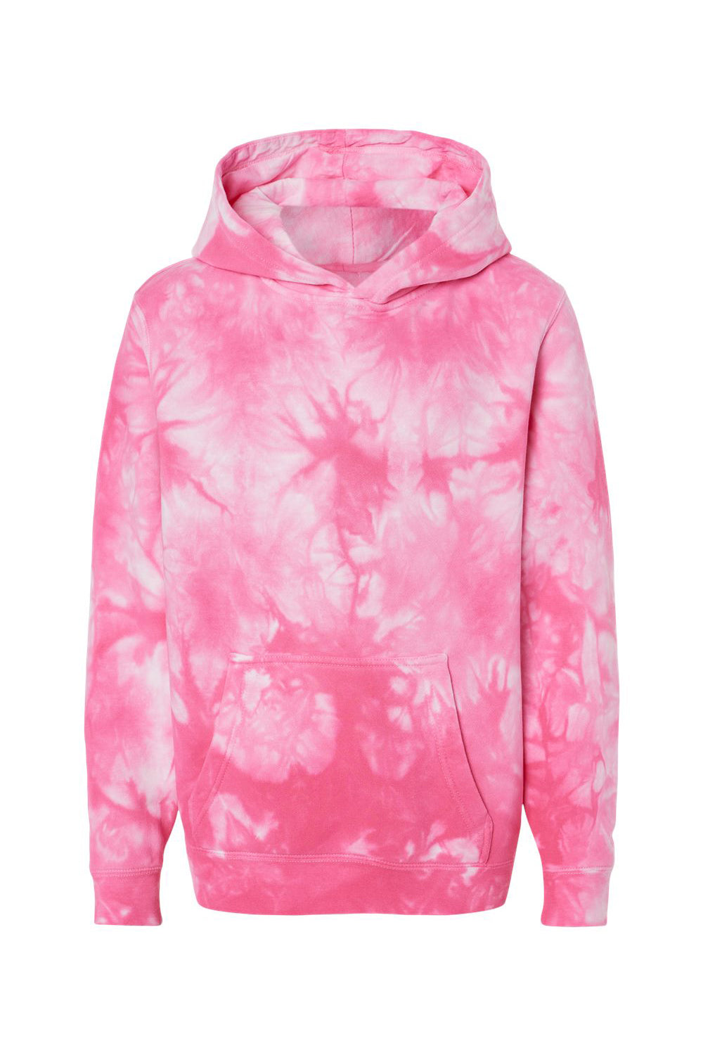 Independent Trading Company PRM1500TD Youth Tie-Dye Hooded Sweatshirt Hoodie w/ Pouch Pocket Pink Flat Front