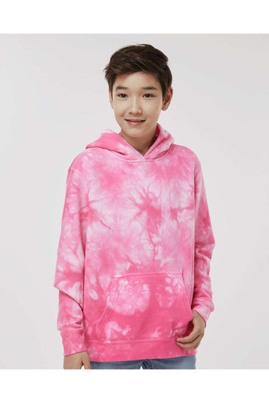 Independent Trading Co. PRM1500TD Youth Tie-Dye Hooded Sweatshirt Hoodie Pink Model Front