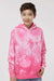 Independent Trading Company PRM1500TD Youth Tie-Dye Hooded Sweatshirt Hoodie w/ Pouch Pocket Pink Model Front