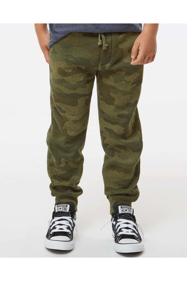 Independent Trading Co. PRM16PNT Youth Special Blend Sweatpants w/ Pockets Heather Forest Green Camo Model Front