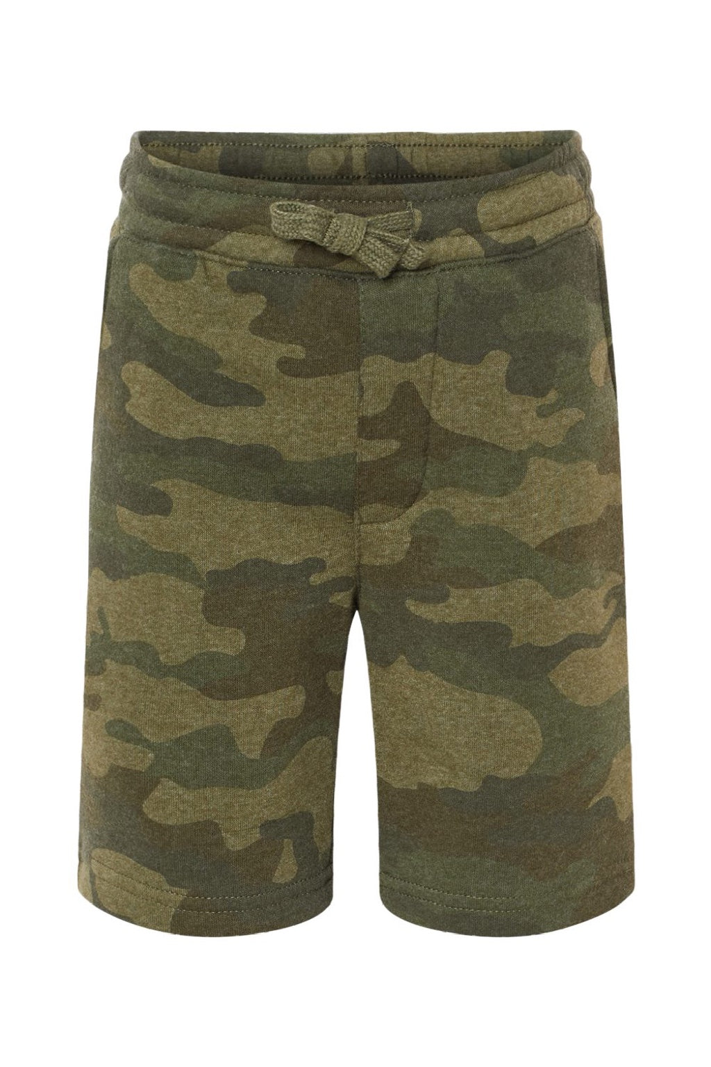 Independent Trading Company PRM16SRT Youth Special Blend Fleece Shorts w/ Pockets Heather Forest Green Camo Flat Front