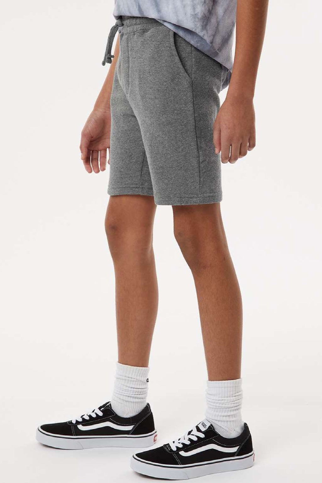 Independent Trading Company PRM16SRT Youth Special Blend Fleece Shorts w/ Pockets Nickel Grey Model Side