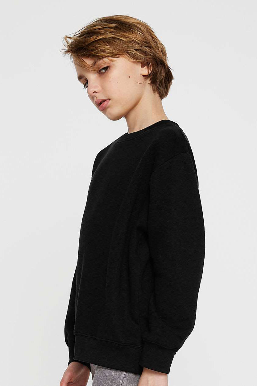 LAT 2225 Youth Elevated Fleece Crewneck Sweatshirt Black Model Side