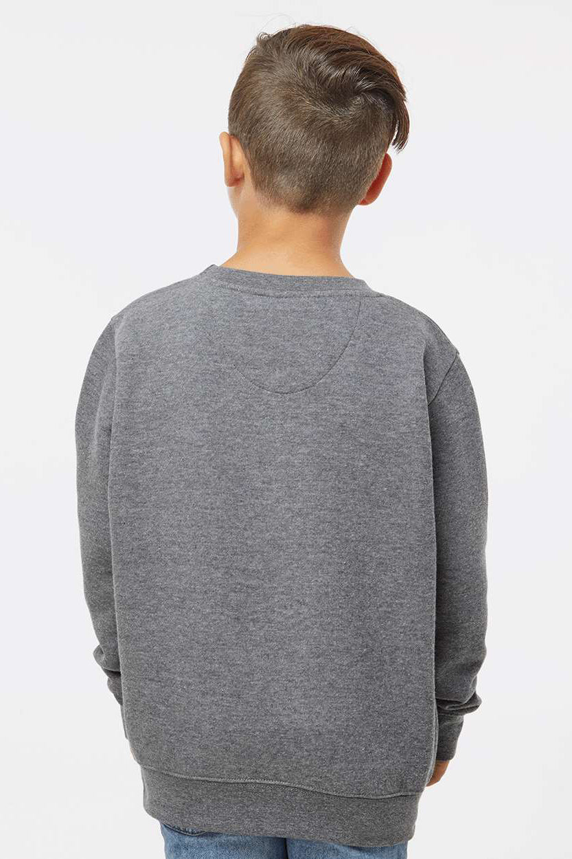 LAT 2225 Youth Elevated Fleece Crewneck Sweatshirt Heather Granite Grey Model Back