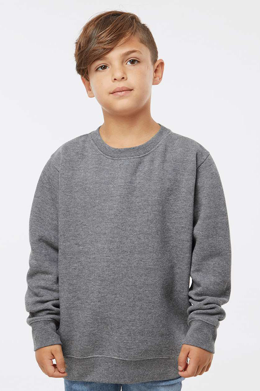 LAT 2225 Youth Elevated Fleece Crewneck Sweatshirt Heather Granite Grey Model Front