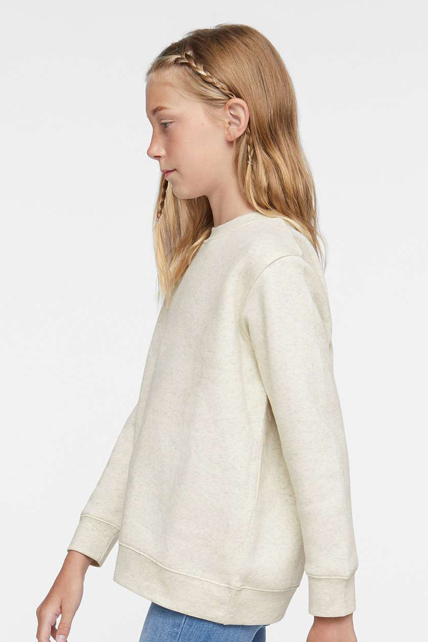 LAT 2225 Youth Elevated Fleece Crewneck Sweatshirt Heather Natural Model Side