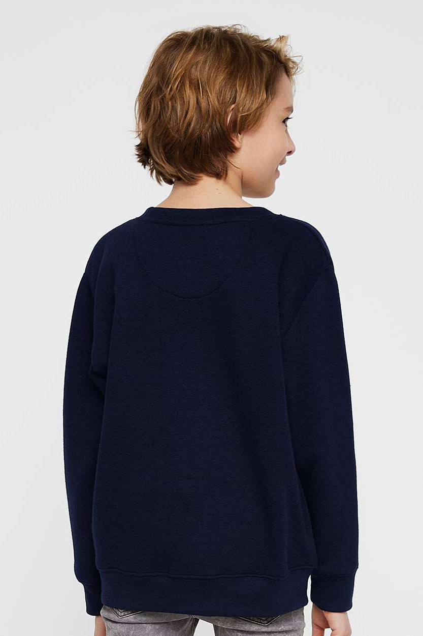 LAT 2225 Youth Elevated Fleece Crewneck Sweatshirt Navy Blue Model Back