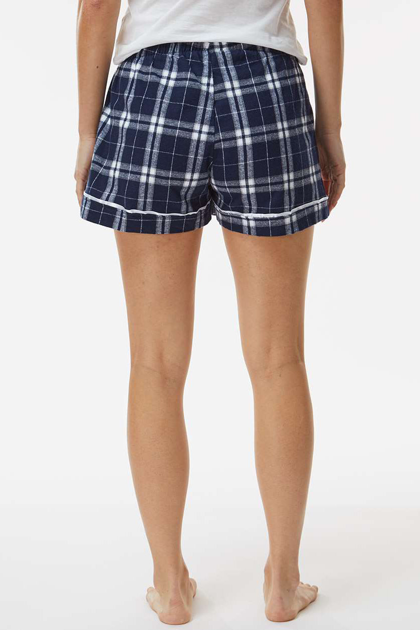 Boxercraft BW6501 Womens Flannel Shorts Navy Blue/Silver Grey Model Back