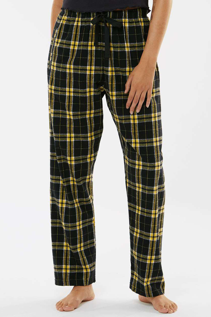 Boxercraft BW6620 Womens Haley Flannel Pants w/ Pockets Black/Gold Model Front