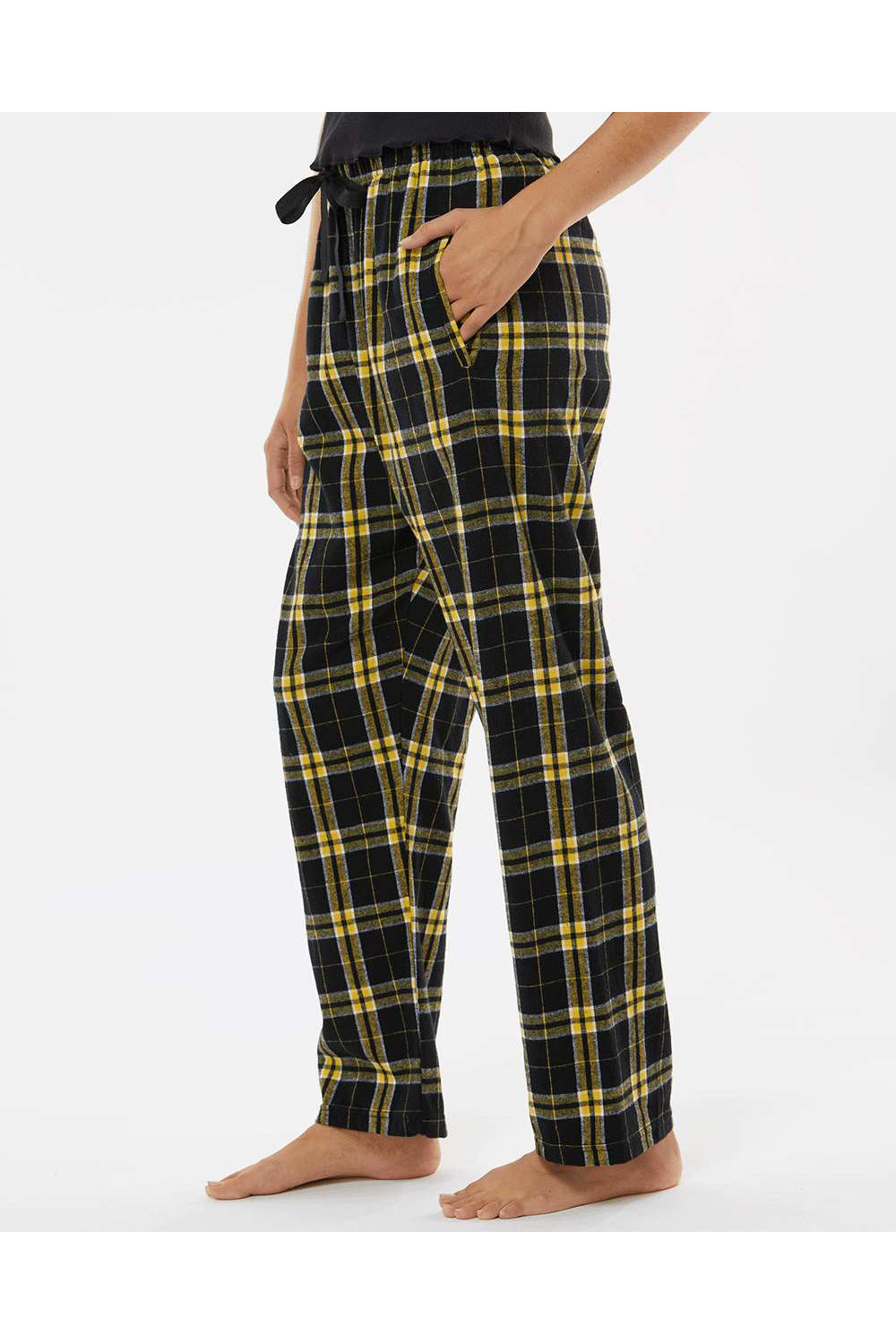 Boxercraft BW6620 Womens Haley Flannel Pants Black/Gold Model Side