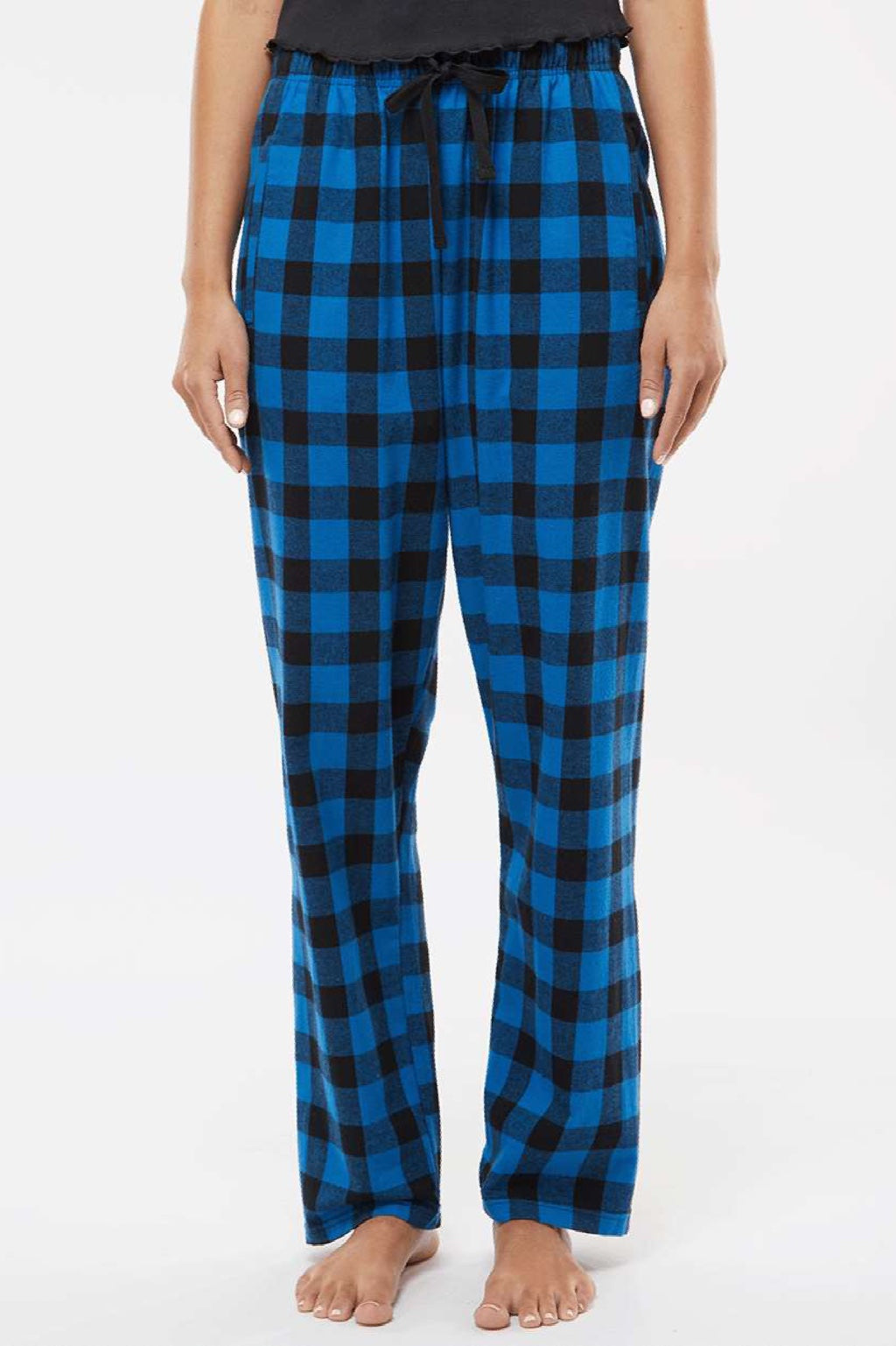 Boxercraft BW6620 Womens Haley Flannel Pants w/ Pockets Royal Blue/Black Buffalo Model Front