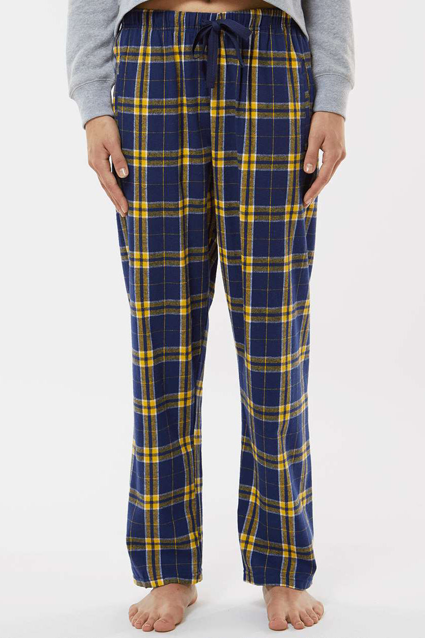 Boxercraft BW6620 Womens Haley Flannel Pants w/ Pockets Navy Blue/Gold Model Front