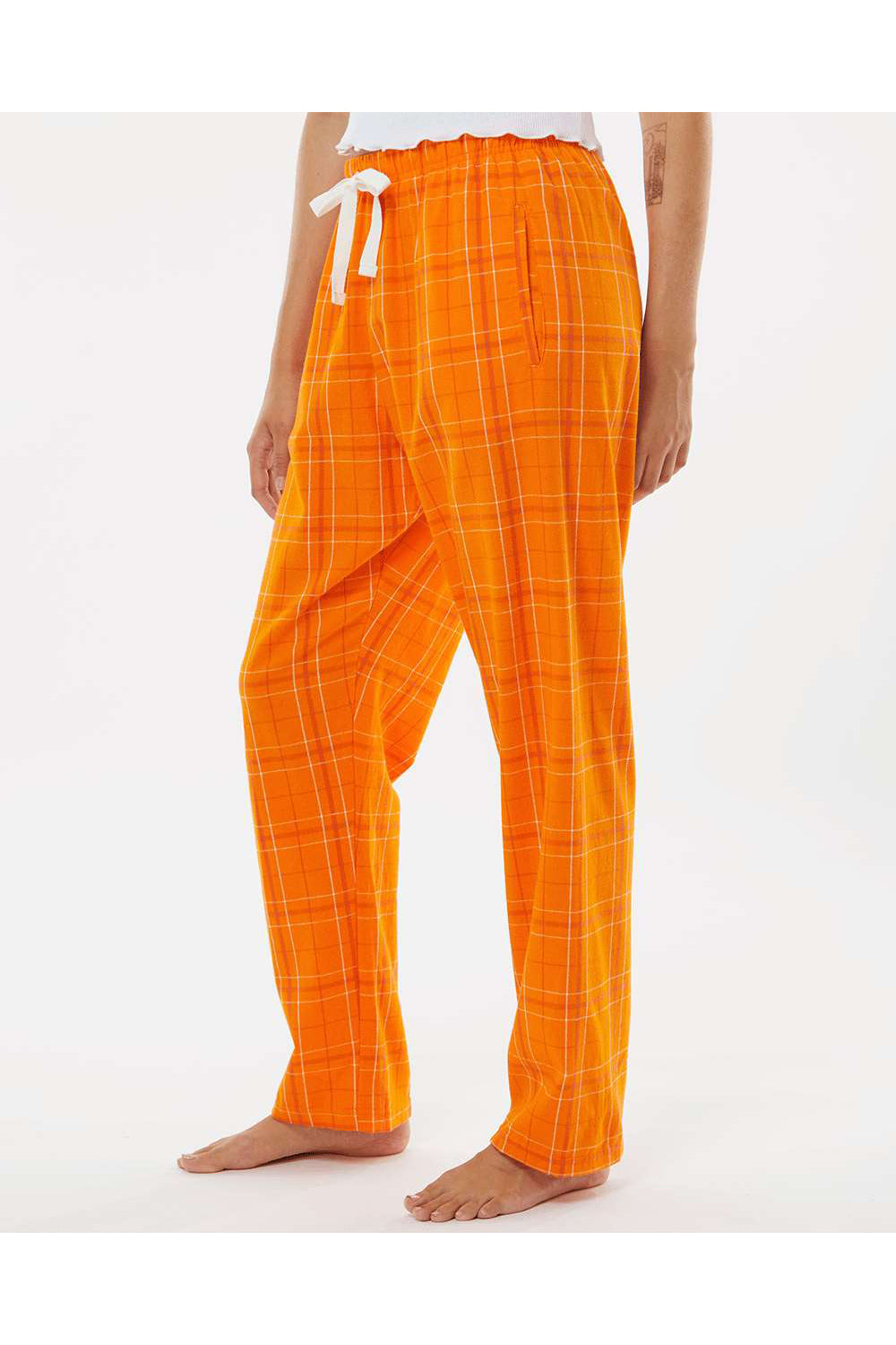 Boxercraft BW6620 Womens Haley Flannel Pants Orange Field Day Plaid Model Side