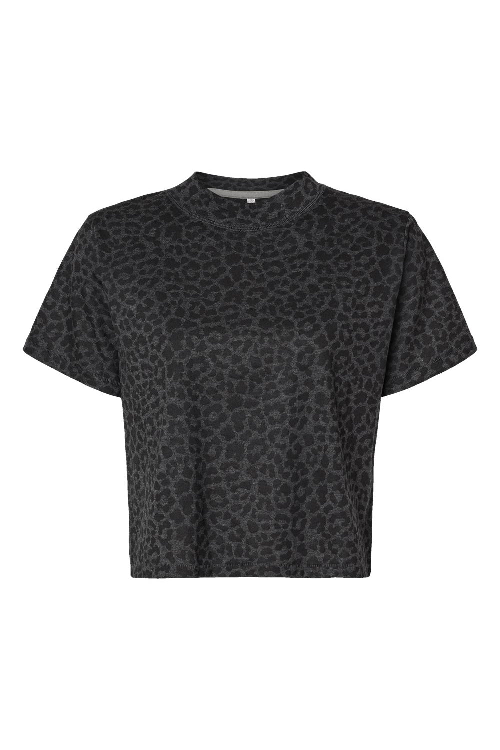 LAT 3518 Womens Boxy Short Sleeve Crewneck T-Shirt Black Leopard Flat Front