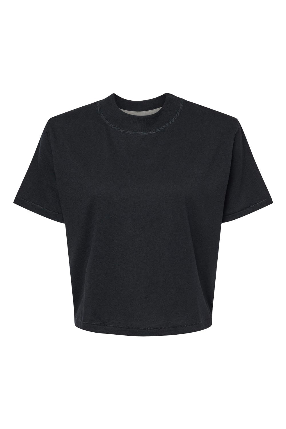 LAT 3518 Womens Boxy Short Sleeve Crewneck T-Shirt Blended Black Flat Front