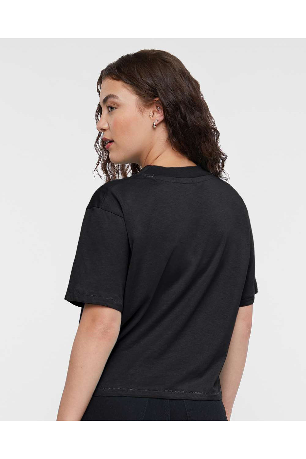 LAT 3518 Womens Boxy Short Sleeve Crewneck T-Shirt Blended Black Model Back