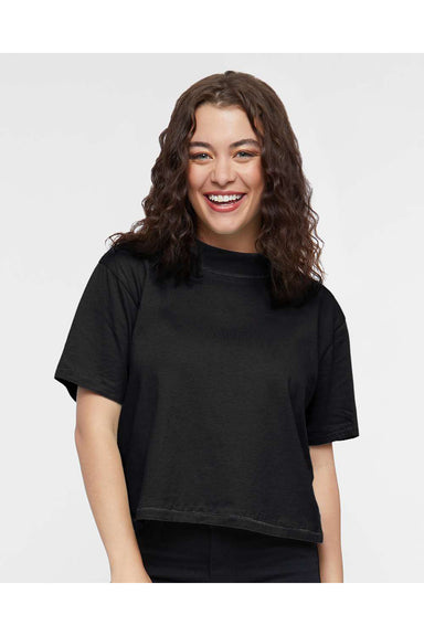 LAT 3518 Womens Boxy Short Sleeve Crewneck T-Shirt Blended Black Model Front