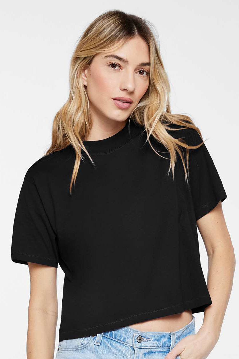 LAT 3518 Womens Boxy Short Sleeve Crewneck T-Shirt Blended Black Model Front