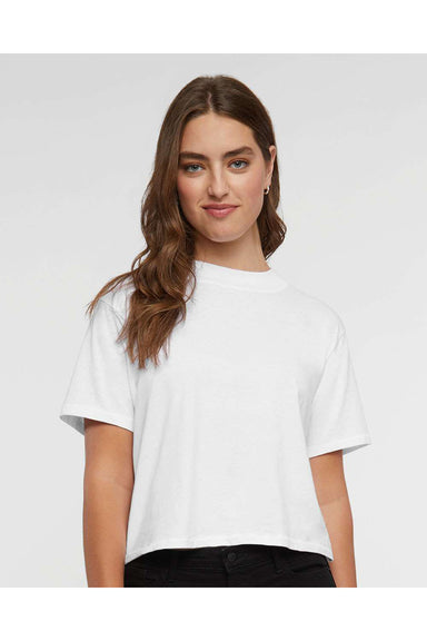LAT 3518 Womens Boxy Short Sleeve Crewneck T-Shirt Blended White Model Front