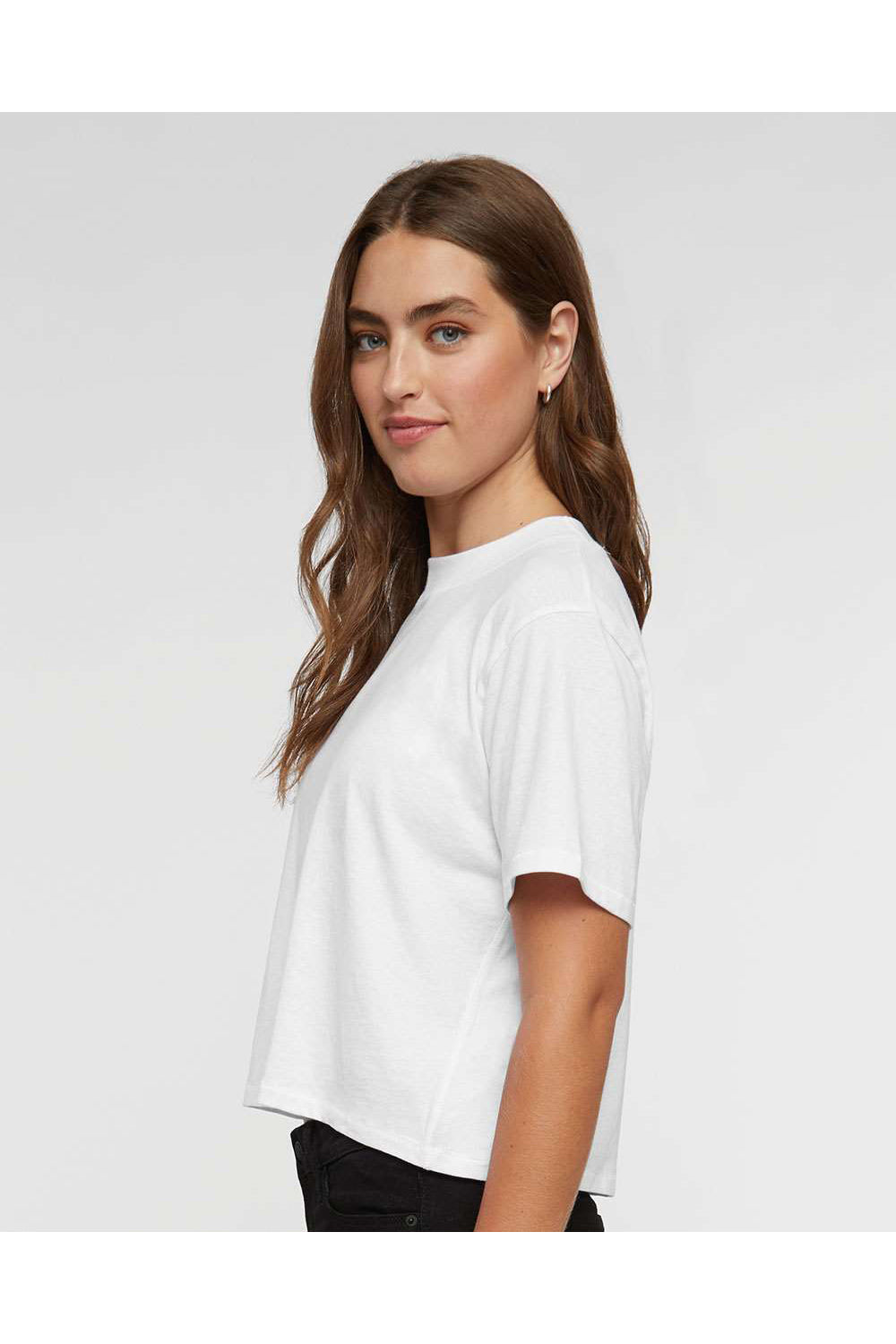 LAT 3518 Womens Boxy Short Sleeve Crewneck T-Shirt Blended White Model Side