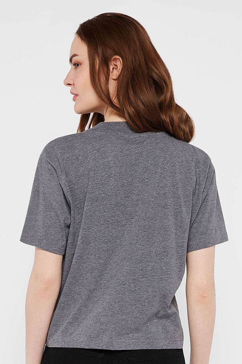 LAT 3518 Womens Boxy Short Sleeve Crewneck T-Shirt Heather Granite Grey Model Back