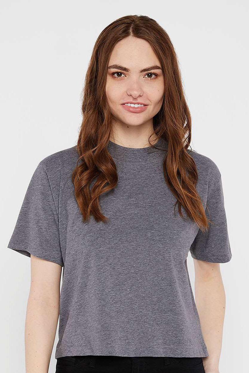 LAT 3518 Womens Boxy Short Sleeve Crewneck T-Shirt Heather Granite Grey Model Front