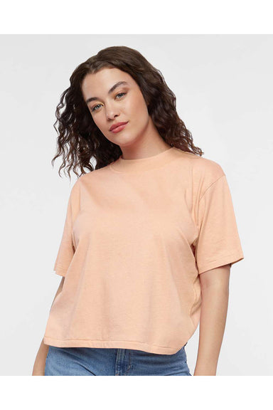 LAT 3518 Womens Boxy Short Sleeve Crewneck T-Shirt Peachy Model Front