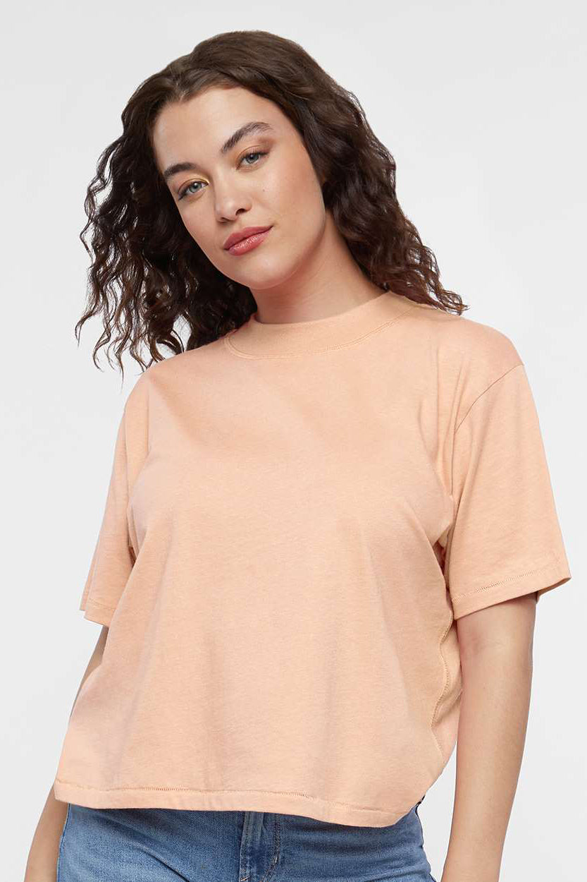 LAT 3518 Womens Boxy Short Sleeve Crewneck T-Shirt Peachy Model Front