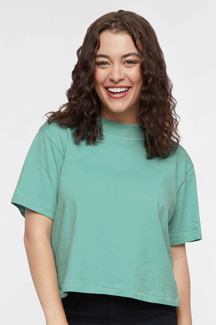 LAT 3518 Womens Boxy Short Sleeve Crewneck T-Shirt Saltwater Blue Model Front