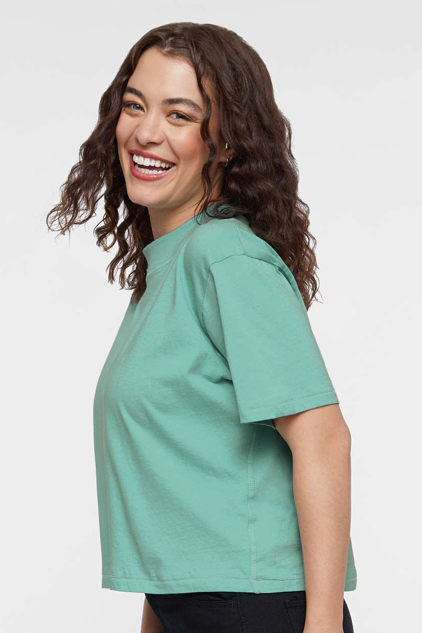 LAT 3518 Womens Boxy Short Sleeve Crewneck T-Shirt Saltwater Blue Model Side