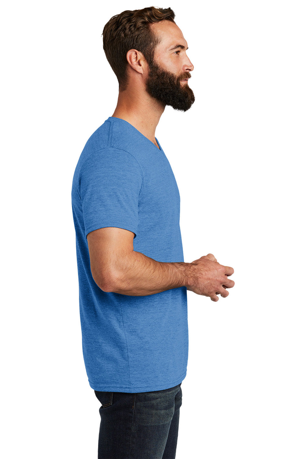 Allmade AL2014 Mens Short Sleeve V-Neck T-Shirt Azure Blue Model Side
