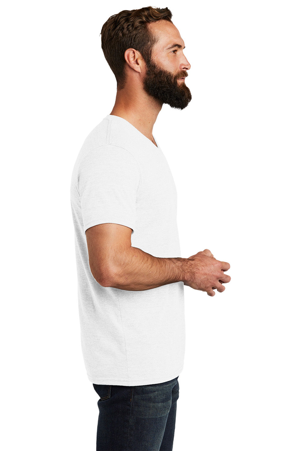 Allmade AL2014 Mens Short Sleeve V-Neck T-Shirt Fairly White Model Side