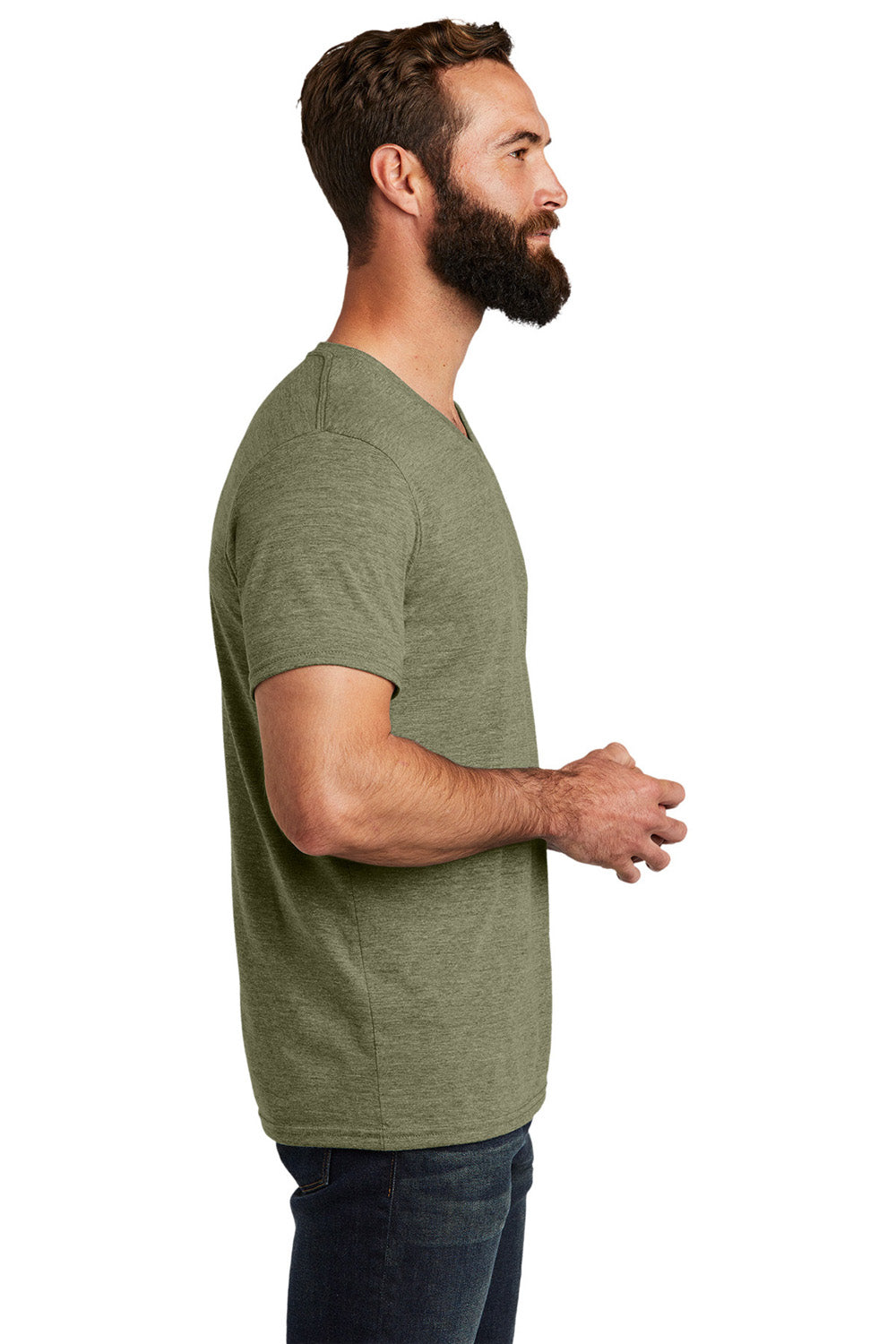 Allmade AL2014 Mens Short Sleeve V-Neck T-Shirt Olive You Green Model Side