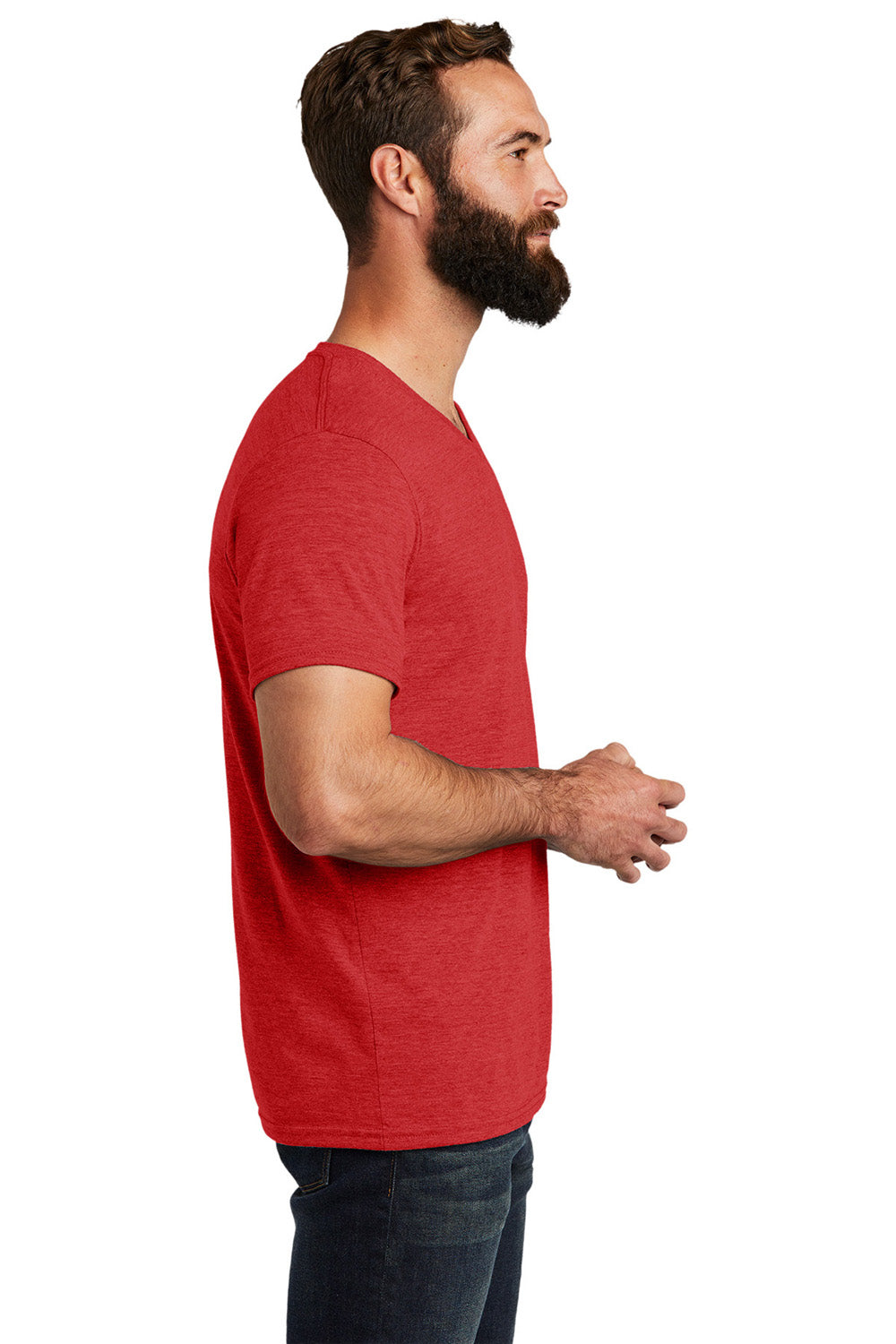 Allmade AL2014 Mens Short Sleeve V-Neck T-Shirt Rise Up Red Model Side