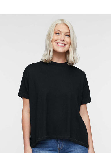 LAT 3519 Womens Hi-Lo Short Sleeve Crewneck T-Shirt Black Model Front