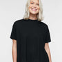LAT Womens Hi-Lo Short Sleeve Crewneck T-Shirt - Black - NEW