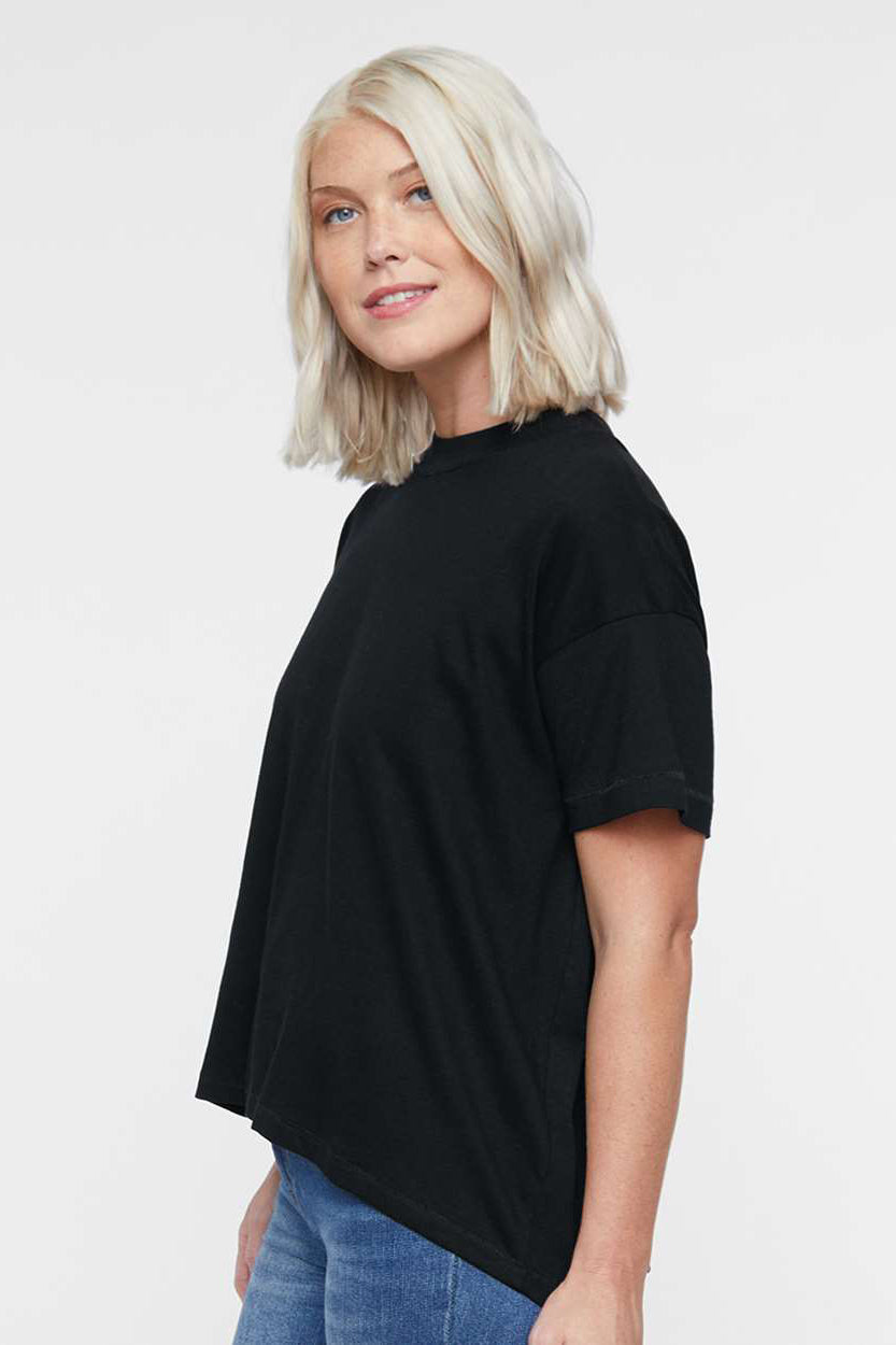 LAT 3519 Womens Hi-Lo Short Sleeve Crewneck T-Shirt Black Model Side