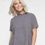 LAT Womens Hi-Lo Short Sleeve Crewneck T-Shirt - Heather Granite Grey - NEW