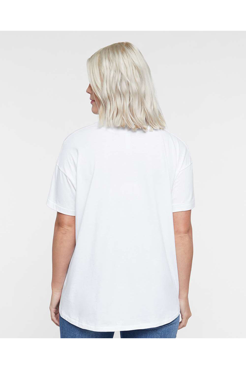 LAT 3519 Womens Hi-Lo Short Sleeve Crewneck T-Shirt White Model Back
